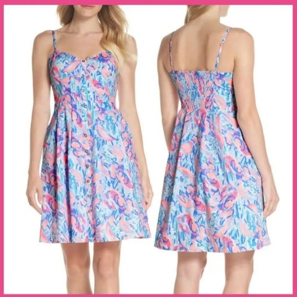 Lilly Pulitzer Easton Dress, Cosmic Coral Cracked Up Dress. Size 8. NWT - Picture 2 of 9